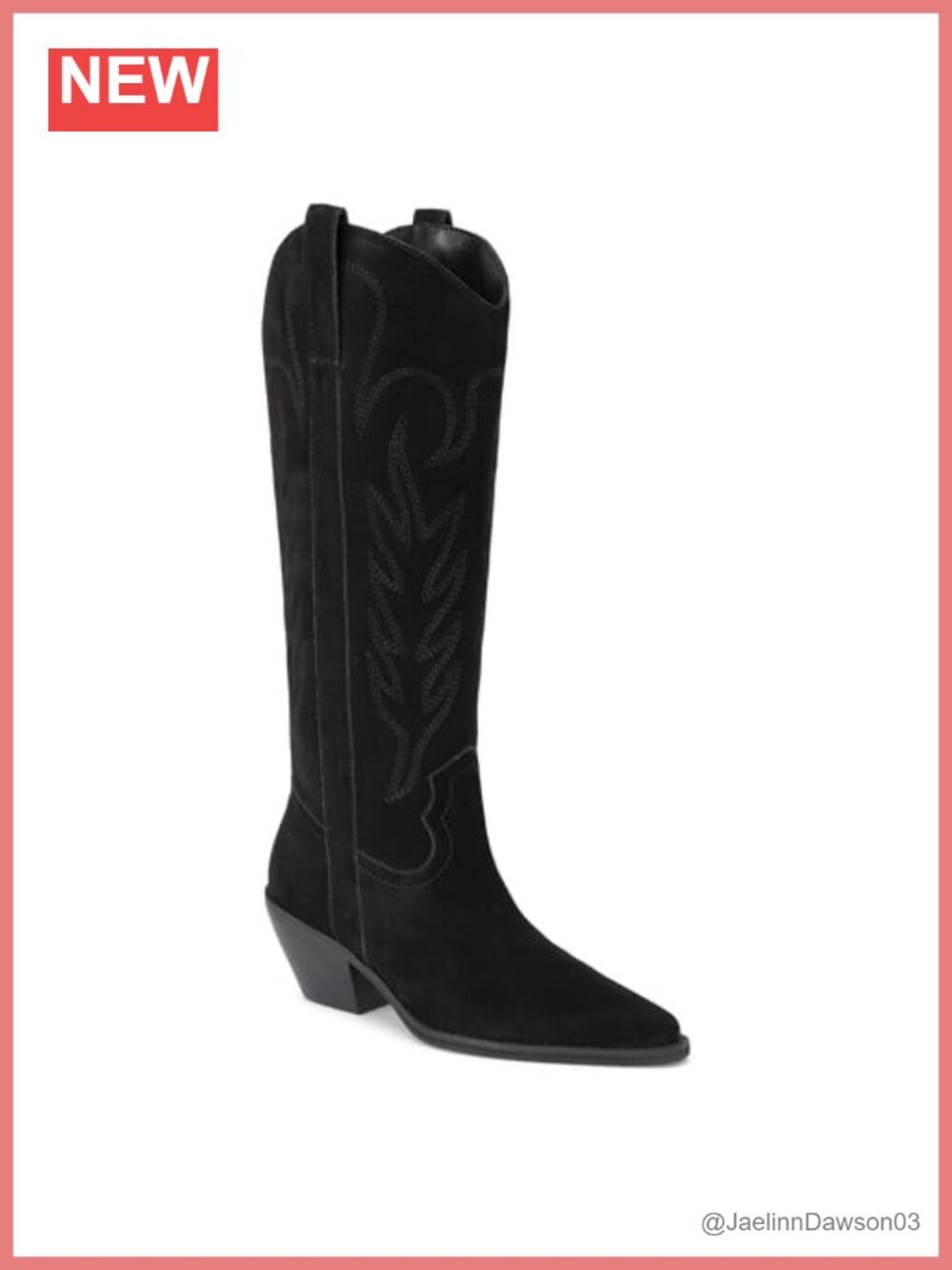 Western Knee High Leather Boots Snip Toe Block Heel Side Zip